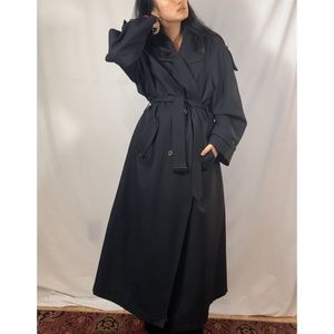 Vintage black wool double breasted trench coat